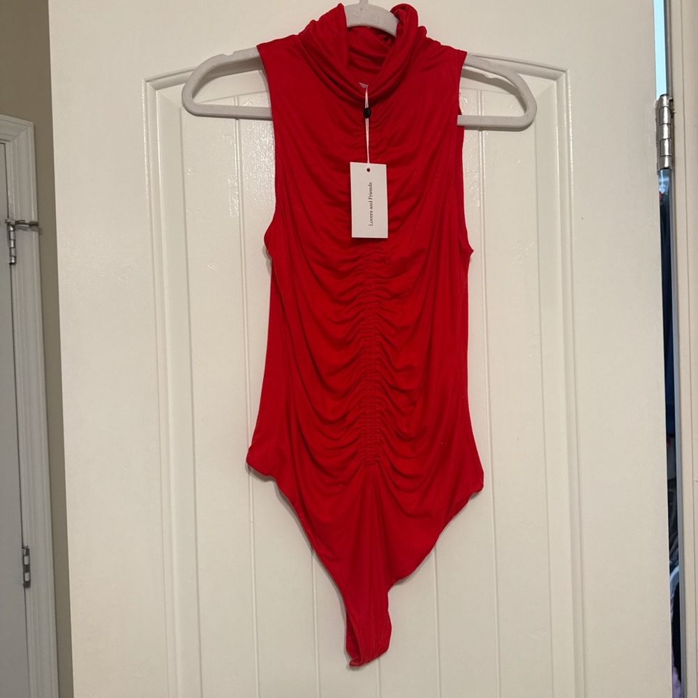 Lovers + Friends Red Ruched Bodysuit